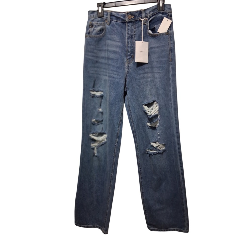 Kancan Los Angeles High Rise Distressed Straight Leg Jeans Medium Wash 9/28 NEW